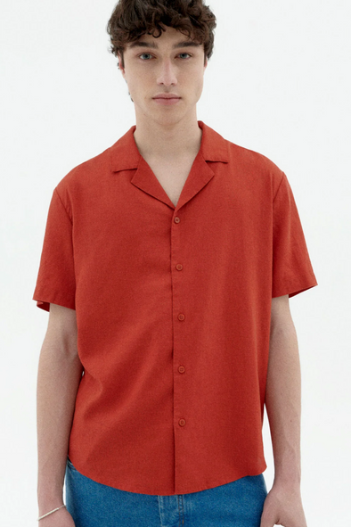 THINKING MU Hemp Jules Shirt • Orange Red
