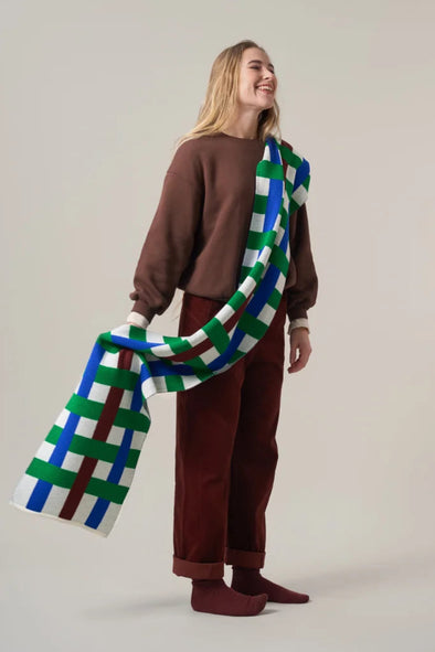 ROOS VANDEKERCKHOVE Scarf Yarah C • Ecru, Green, Blue, Dark Brown