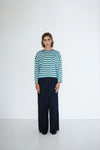 THE TINY BIG SISTER Striped Long Sleeve Tee • Dark Green/Washed Blue