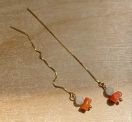 BYBJOR Golden Threader Earrings • Coral & Pastel Jade