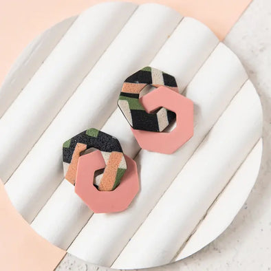 MONOMAKERY Earrings Geometric • Black White Green Pink 1