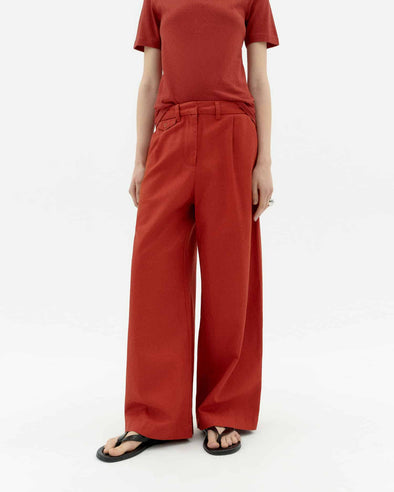 THINKING MU Hemp Pat Pants • Orange Red